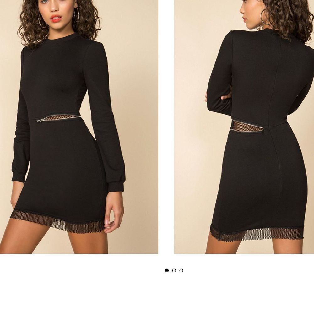 Superdown Iselia Fishnet Sweatshirt Dress Black NWT Sz SMALL